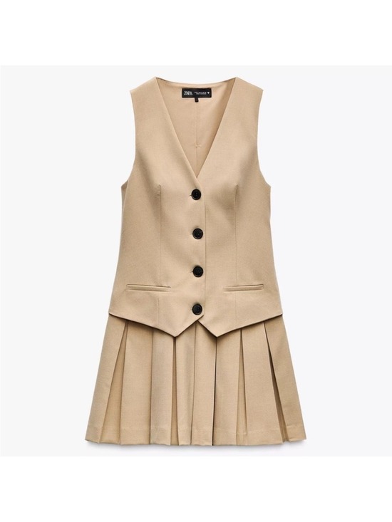Zara Dresses & Skirts - Zara Tan Pleated Dress Medium NWOT